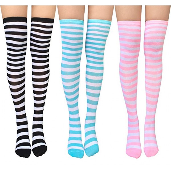 Stripes dress over the knee thigh high socks Nurse knit thigh high socks