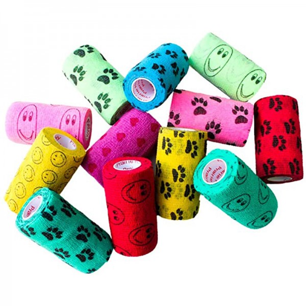 Custom Paw Printing Vet wrap Elastic Cohesive Tape for Pet Animals Wounds