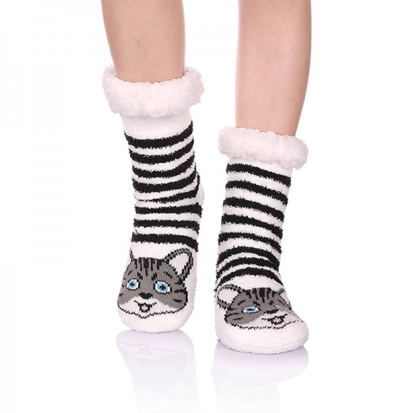 Cute Animal Fuzzy Slipper Soft Warm Knit Home Fleece Socks With Grippers