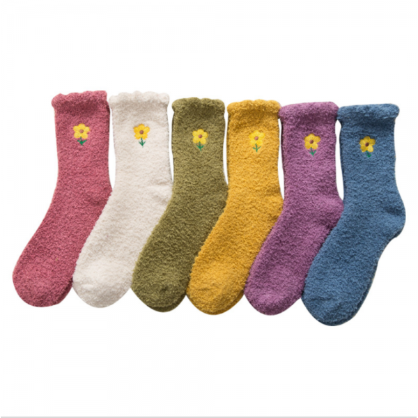 Girls Lovely Coral Fleece Indoor Cartoon Flower Crew Dress Socks Girls Lovely Coral Fleece Indoor Cartoon Flower Crew Dress Socks