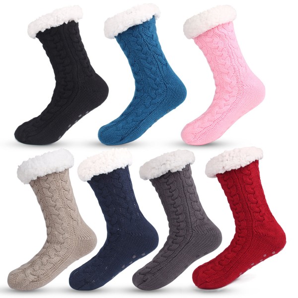 Anti-slip Grips slipper unisex Fleece fur lined warm color room floor socks