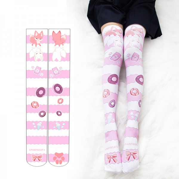 Wholesale 360 Printing Lovely Foxes Animal Thigh High Women Socks Wholesale 360 Printing Lovely Foxes Animal Thigh High Women Socks