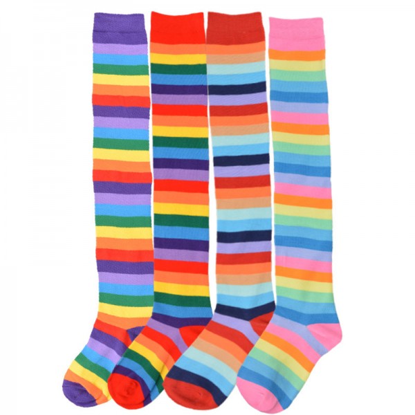 Wholesale Fitting Thigh High Rainbow Colorful Striped Socks Wholesale Fitting Thigh High Rainbow Colorful Striped Socks