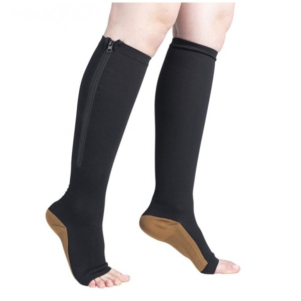 Anti bacteria open toe custom copper nylon zipper compression socks Anti bacteria open toe custom copper nylon zipper compression socks