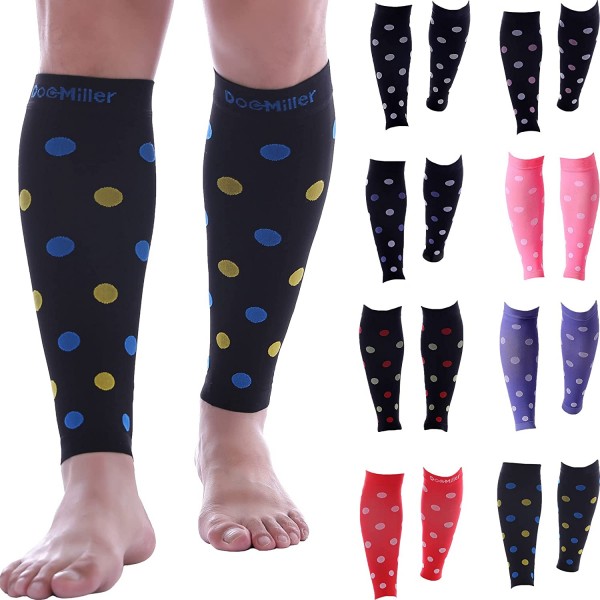 Doc Miller Calf Compression Sleeve Men Women- 20-30mmHg - Medical Grade Leg Compression Sleeve for Relief from Shin Splints, Varicose Vein & Calf Muscles Recovery - 1 Pair Large Black Blue Yellow Polka Dots Doc Miller Calf Compression Sleeve Men Women- 20-30mmHg - Medical Grade Leg Compression Sleeve for Relief from Shin Splints, Varicose Vein & Calf Muscles Recovery - 1 Pair Large Black Blue Yellow Polka Dots