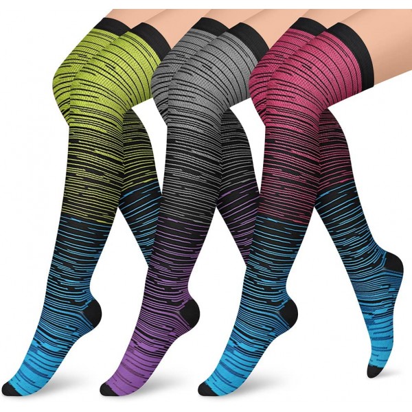 CHARMKING Thigh High Compression Socks for Women & Men Circulation (3 Pairs) Over the Knee High Stocking is Best for Running, Flight Travel, Supporting, Cycling, Pregnant 15-20 mmHg (S/M, Multi 07) CHARMKING Thigh High Compression Socks for Women & Men Circulation (3 Pairs) Over the Knee High Stocking is Best for Running, Flight Travel, Supporting, Cycling, Pregnant 15-20 mmHg (S/M, Multi 07)